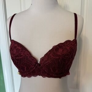 Pink Victoria's Secret Deep Red Lace Bra